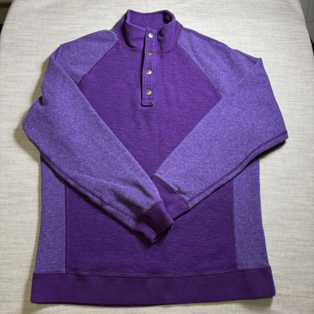 Tommy Bahama Pullover Size M Purple Snap Neck Heathered Sweatshirt MSRP $98